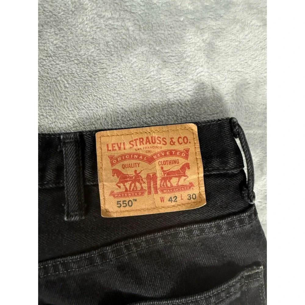 Levis 550 Jeans Mens‎ 42x30 Black Denim Relaxed Fit Tapered Leg